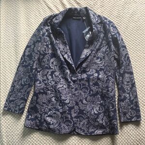 Susan Graver Navy and White patterned Floral Blazer New without tags Size XS